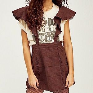 EXC • Free People Rowan Houndstooth Plaid Suspender Mini Skirt •